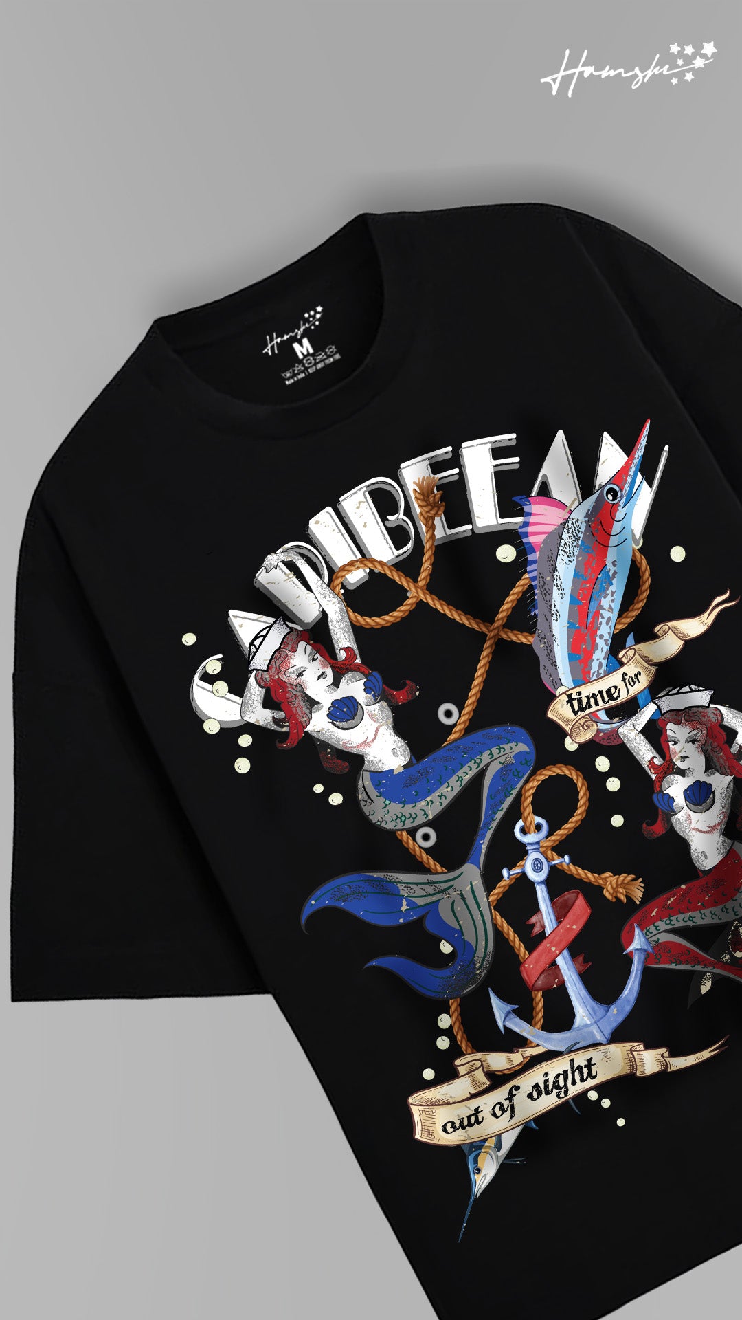 Mermaids Print T-shirt - Black