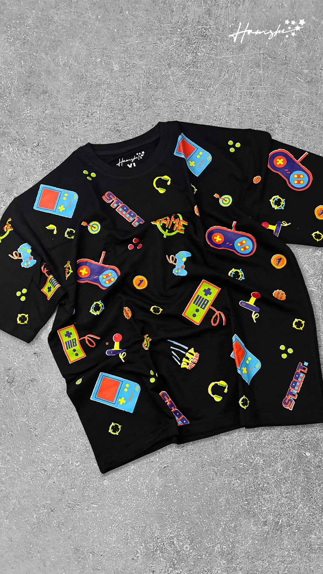 Retro Gaming All Over Print T-shirt - Black