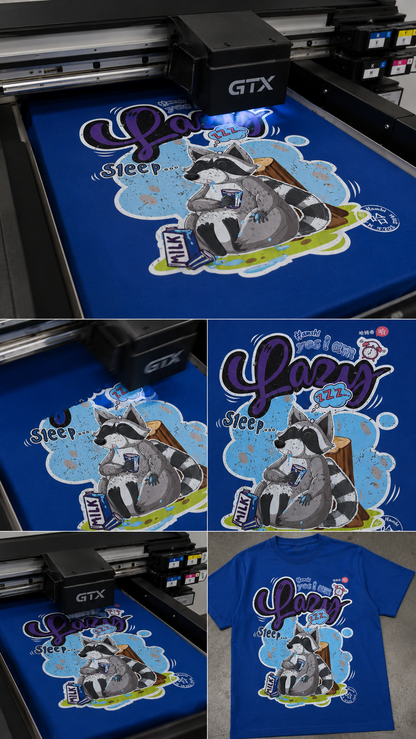 Lazy Fox Print T-shirt - Cool Blue