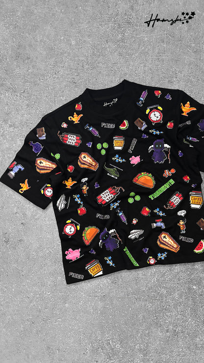 Emojis All Over Print T-shirt - Black