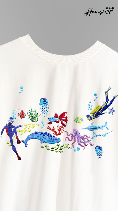 Scuba Divers Embroidery T-shirt - White