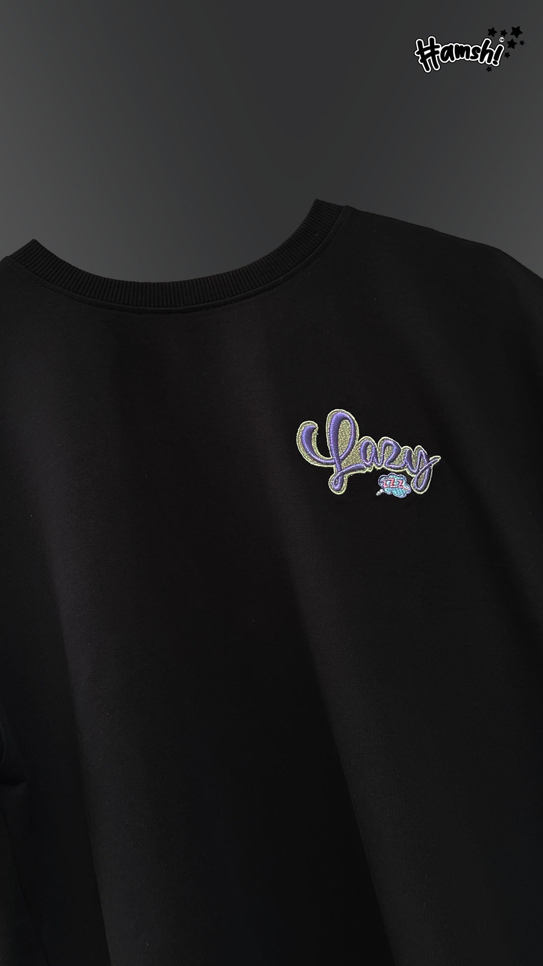 Lazy -3D Embroidery T-shirt - Black