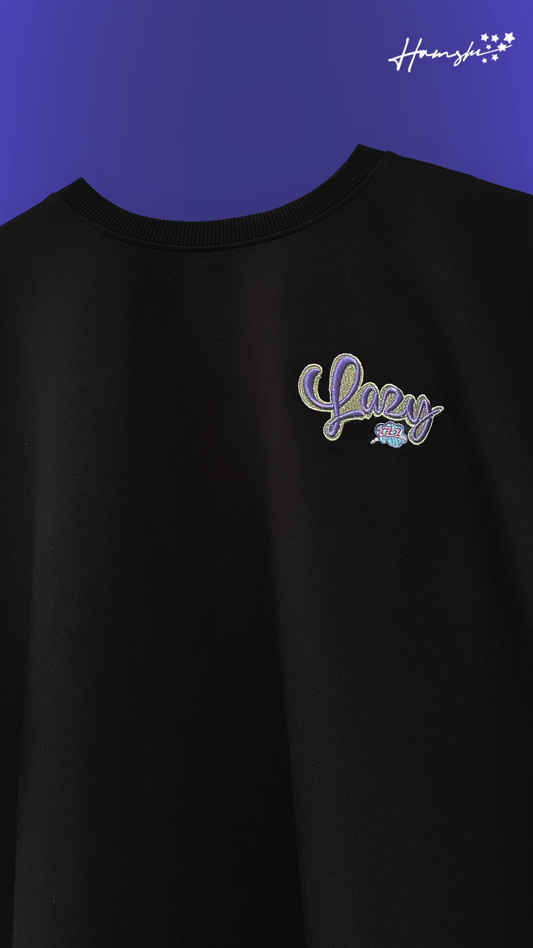 Lazy -3D Embroidery T-shirt - Black