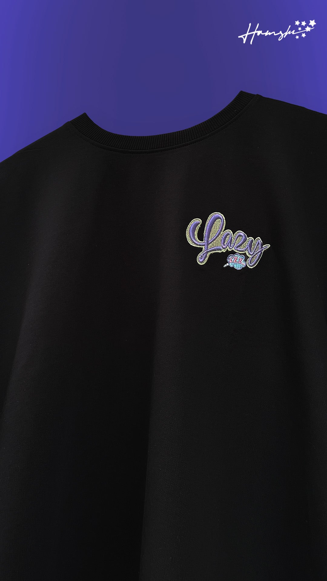 Lazy -3D Embroidery T-shirt - Black