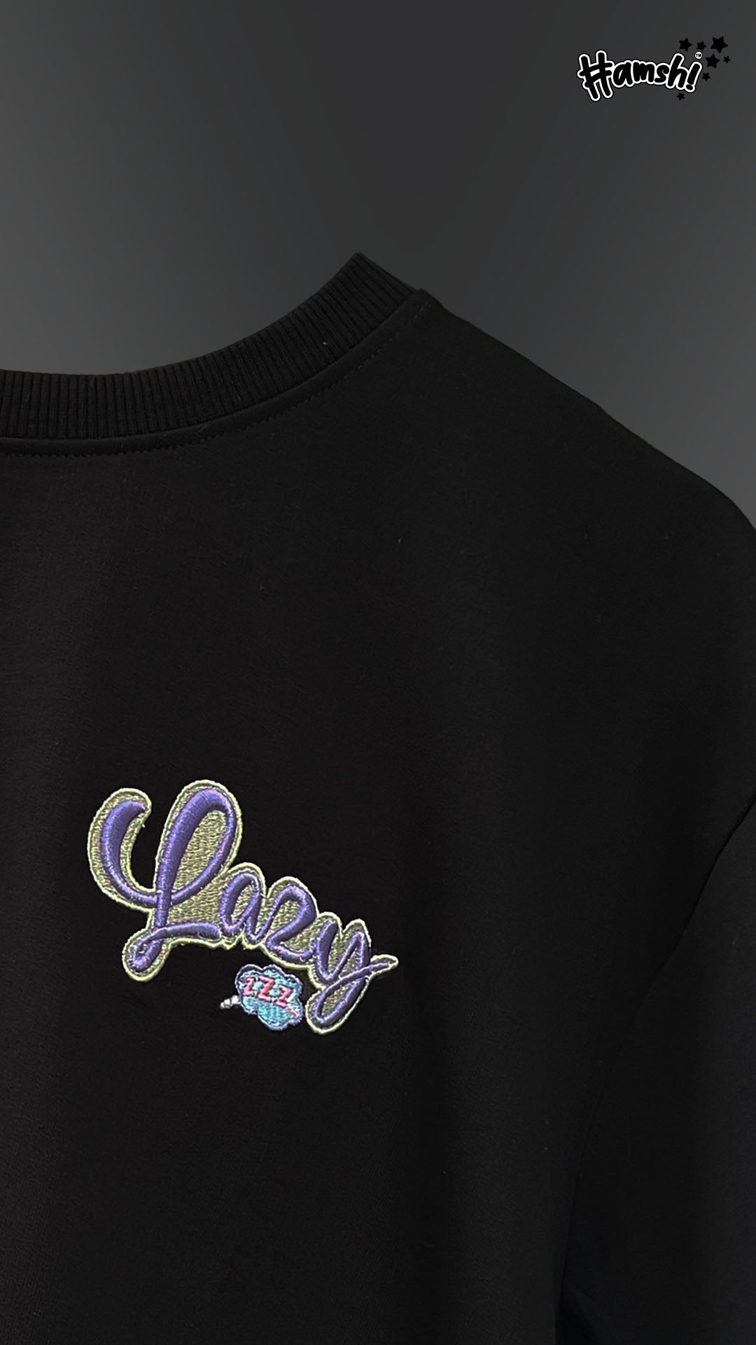 Lazy -3D Embroidery T-shirt - Black