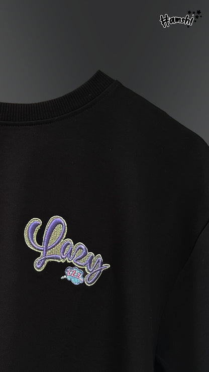 Lazy -3D Embroidery T-shirt - Black