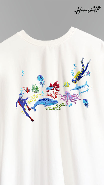 Scuba Divers Embroidery T-shirt - White