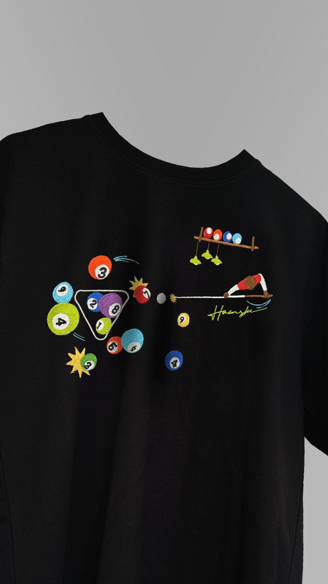 Billiards Embroidery T-shirt - Black