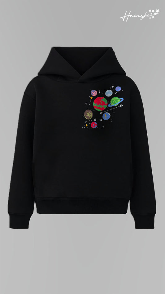 Galaxy Embroidery Hoodie - Black