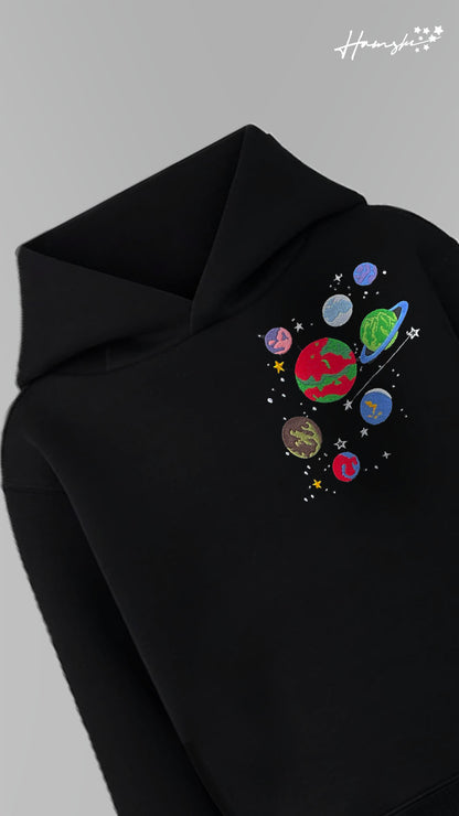 Galaxy Embroidery Hoodie - Black