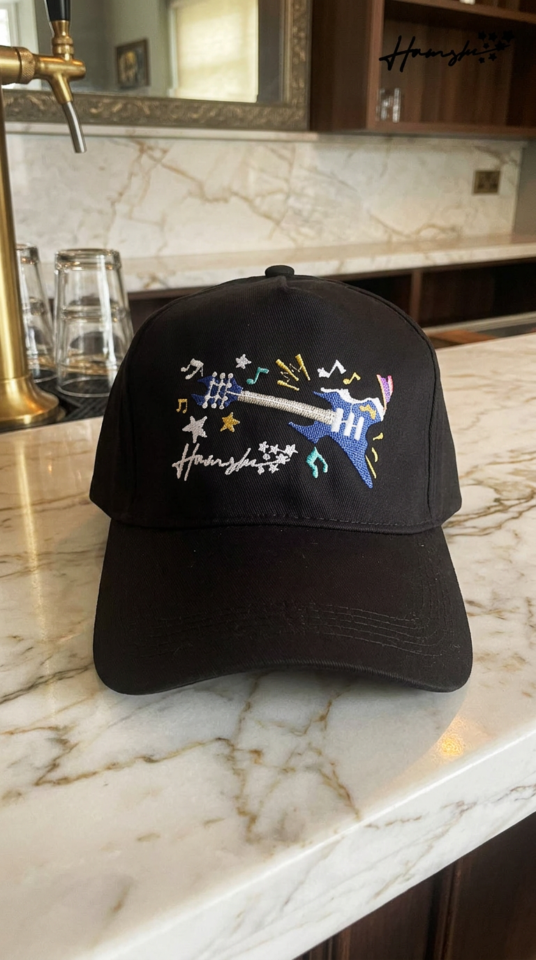 Music Embroidery Cap - Black
