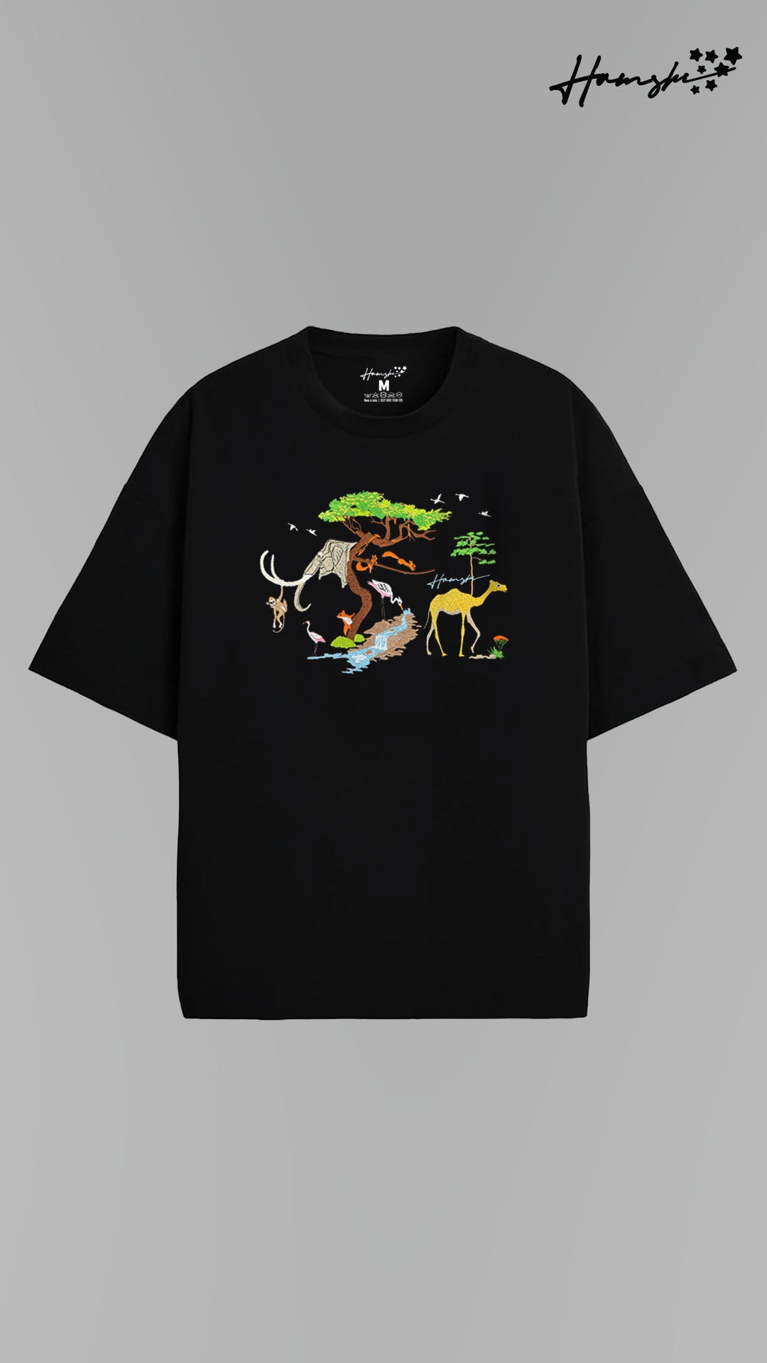 Animals Embroidery T-shirt - Black