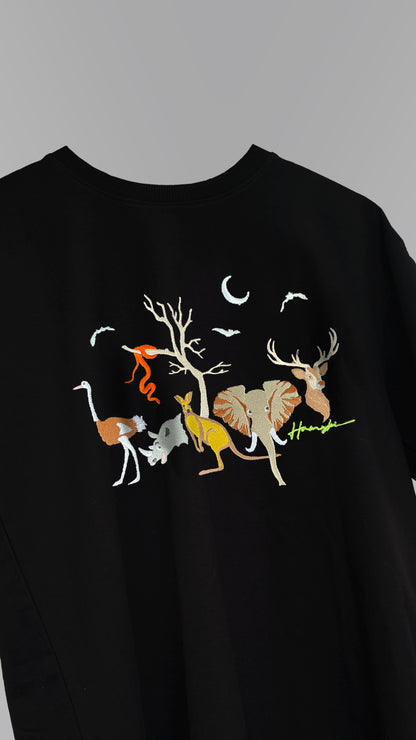 Forest Night Embroidery T-shirt - Black