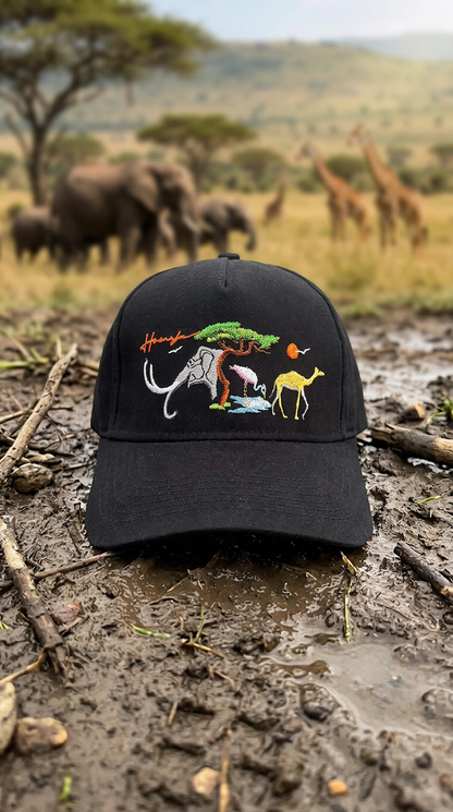 Animals Life Embroidery Cap - Black