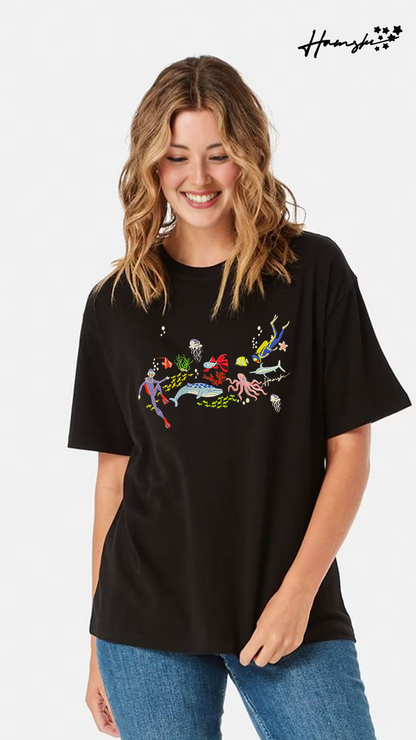 Scuba Divers Embroidery T-shirt - Black