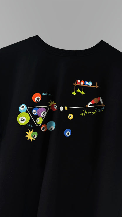 Billiards Embroidery T-shirt - Black