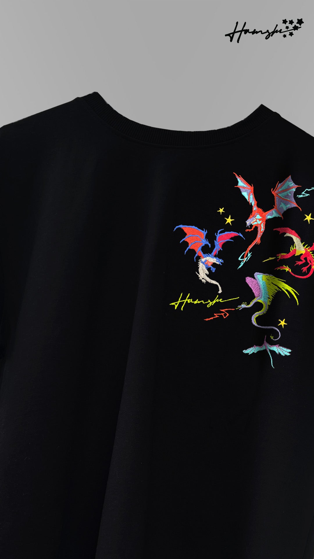 Dragons Fire Embroidery T-shirt - Black