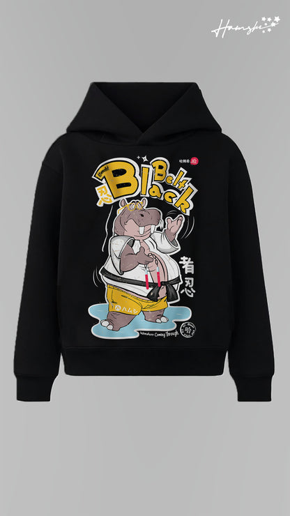 Black Belt Graphic Print Hoodie - Black