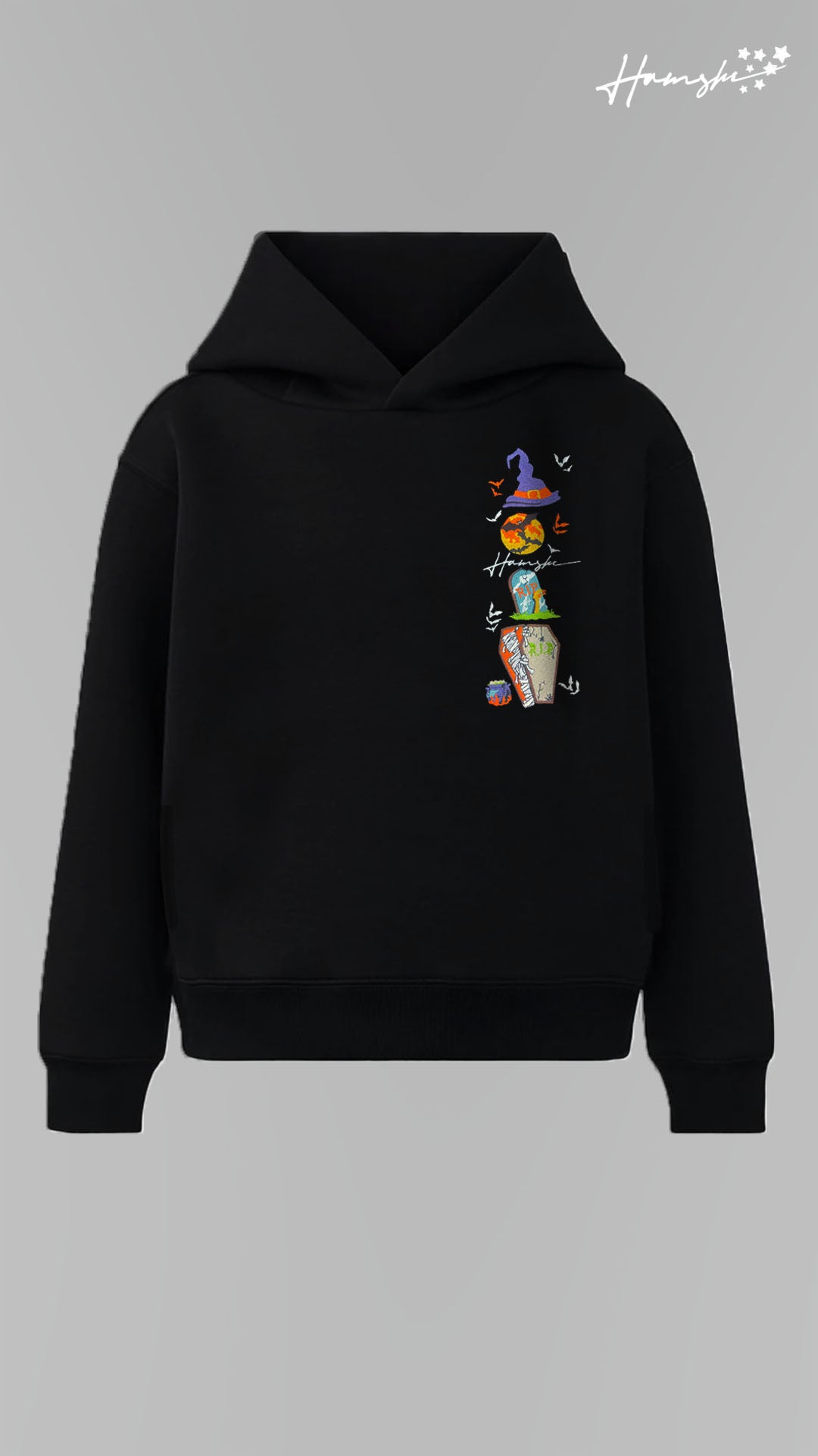 Halloween Embroidery Hoodie - Black