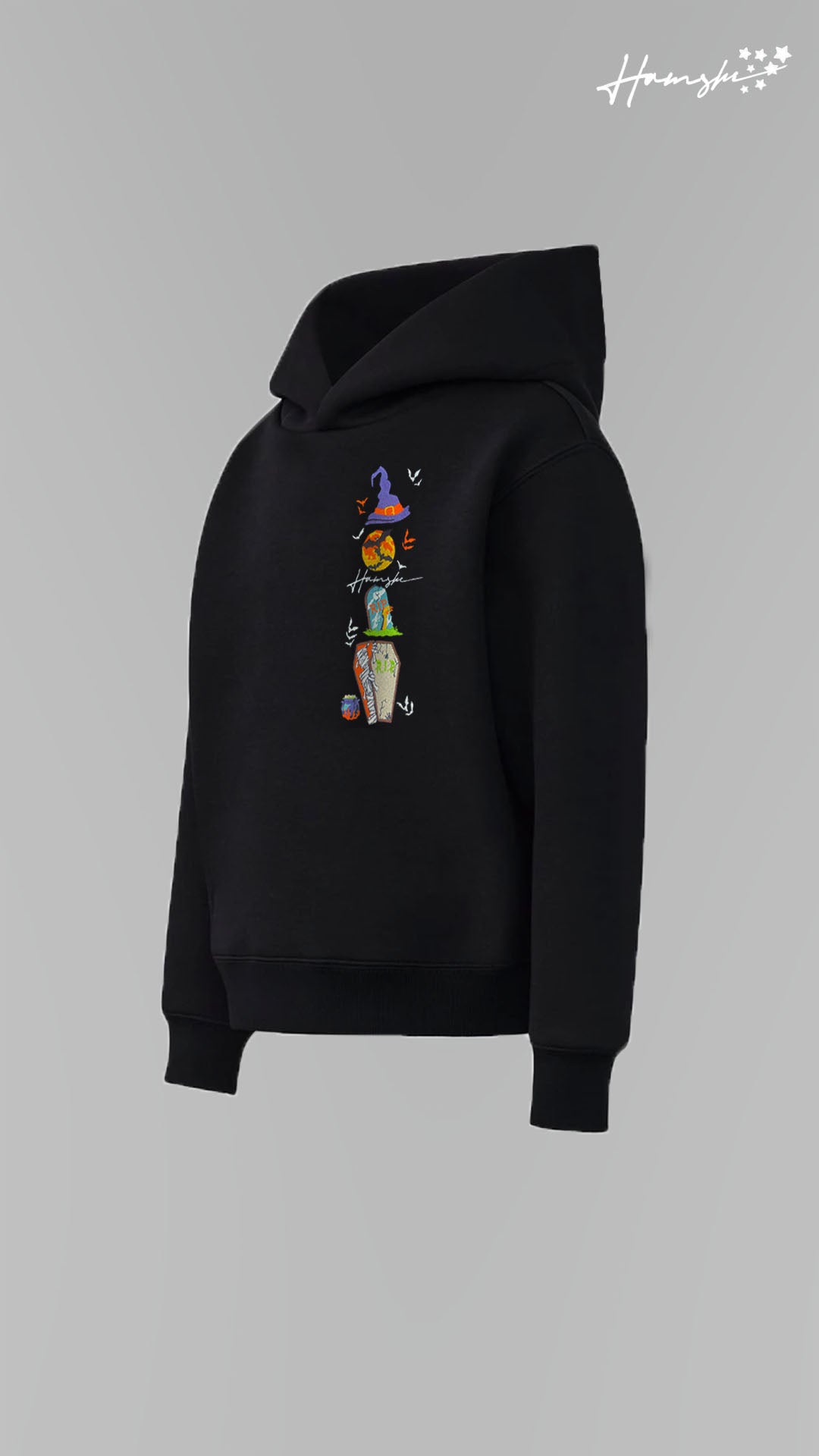 Halloween Embroidery Hoodie - Black