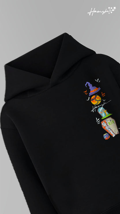 Halloween Embroidery Hoodie - Black