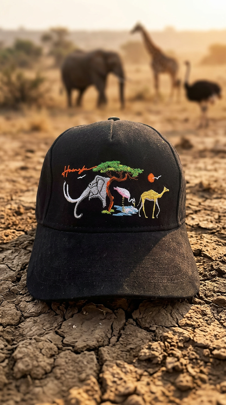 Animals Life Embroidery Cap - Black