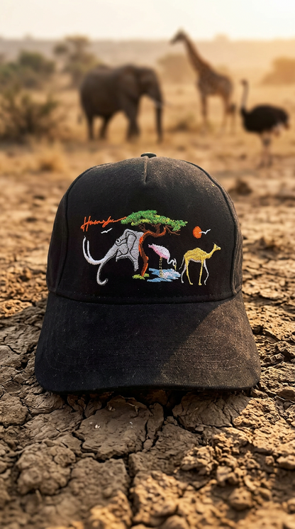 Animals Life Embroidery Cap - Black