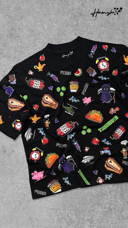 Emojis All Over Print T-shirt - Black
