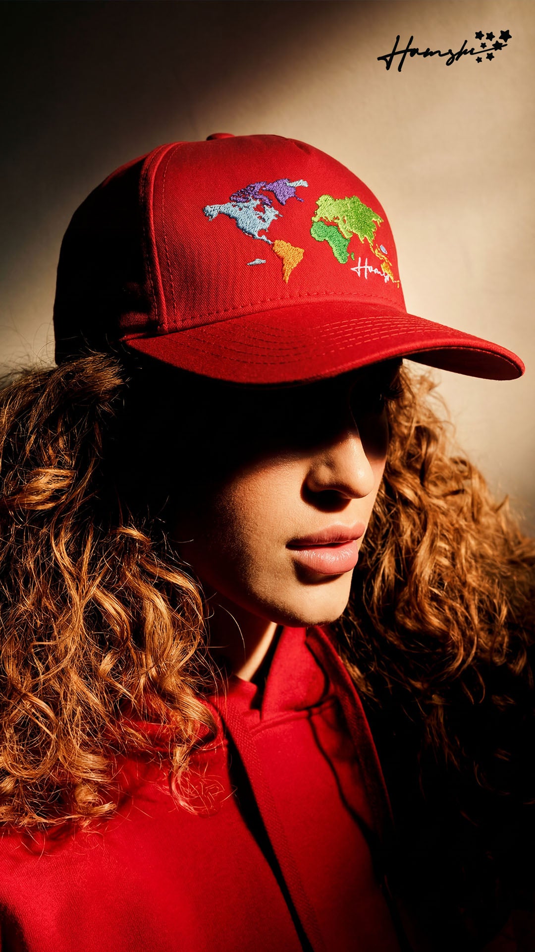 World Map Embroidery Cap - Red
