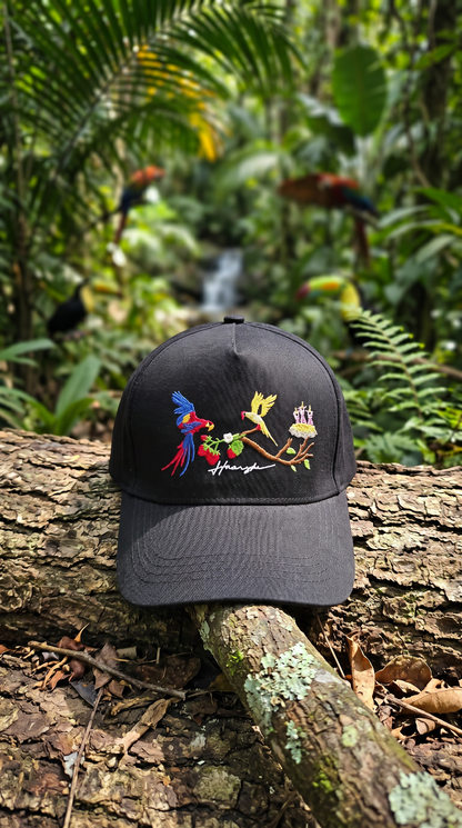 Birds Embroidery Cap - Black