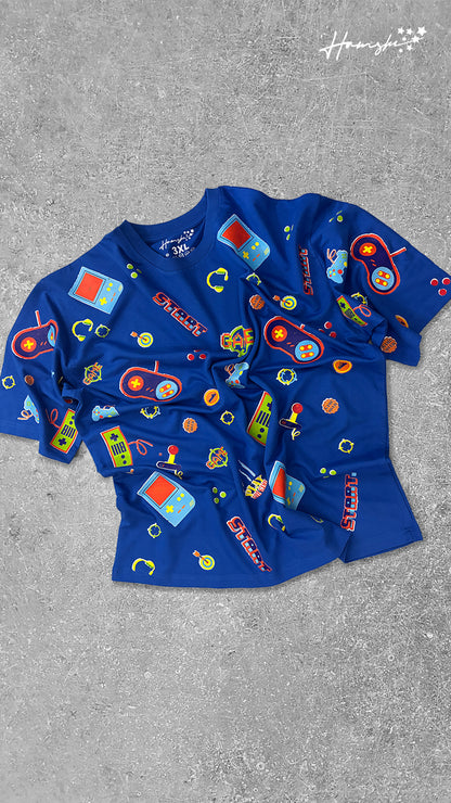 Retro Gaming All Over Print T-shirt -Blue