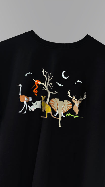 Forest Night Embroidery T-shirt - Black