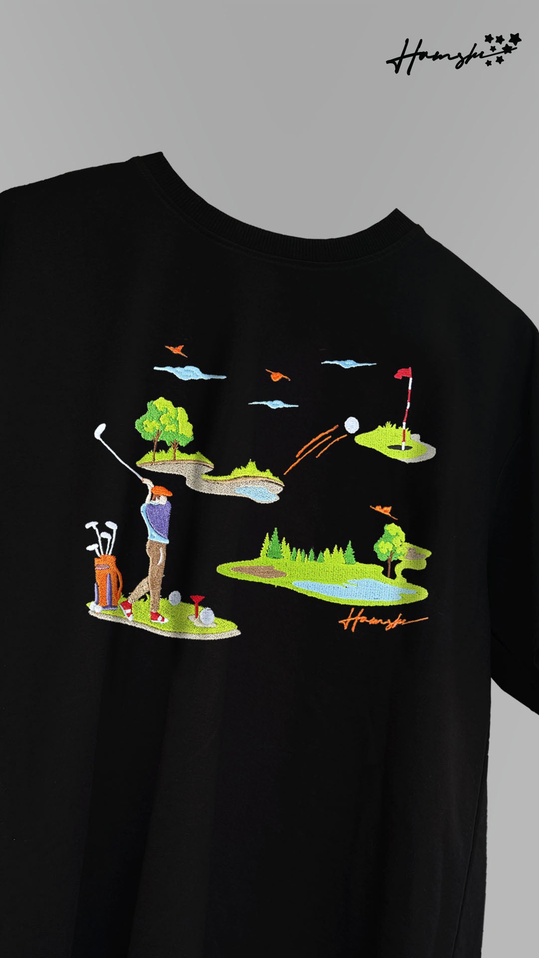 Golf Embroidery T-shirt - Black
