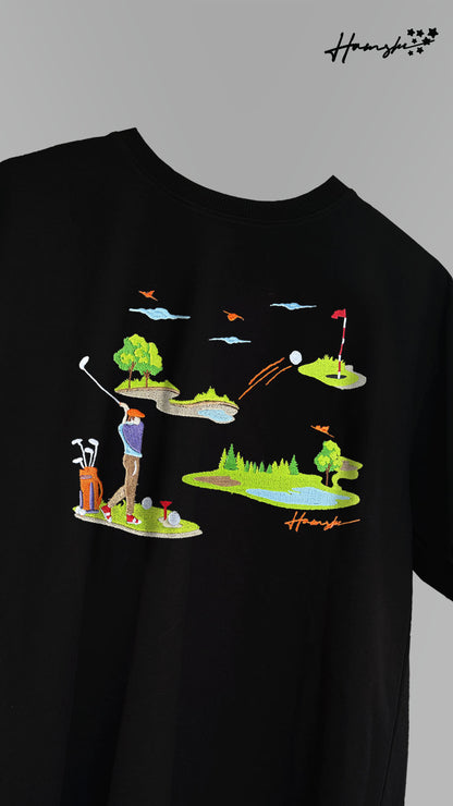 Golf Embroidery T-shirt - Black