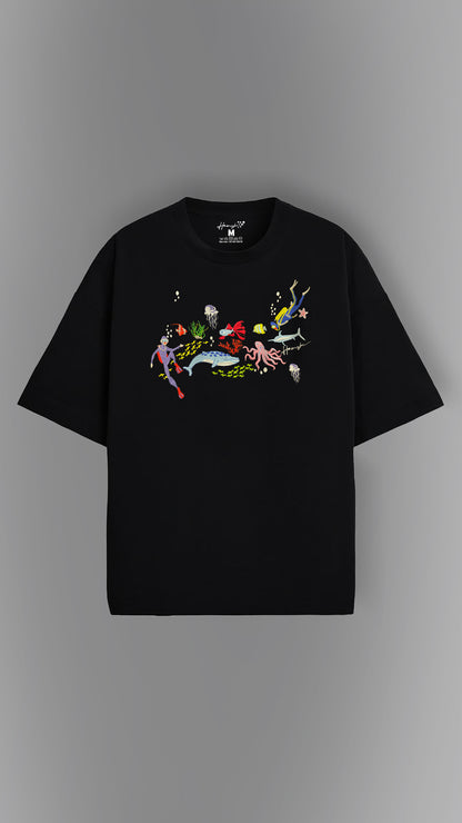 Scuba Divers Embroidery T-shirt - Black