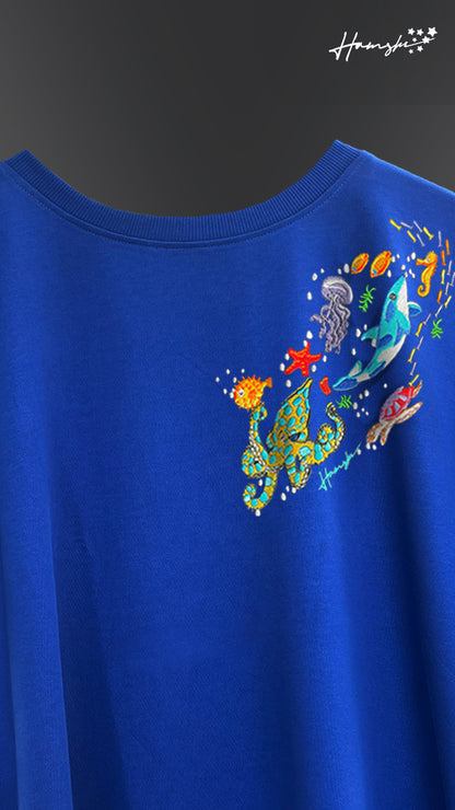 Marine Embroidery T-shirt - Blue