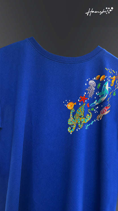 Marine Embroidery T-shirt - Blue