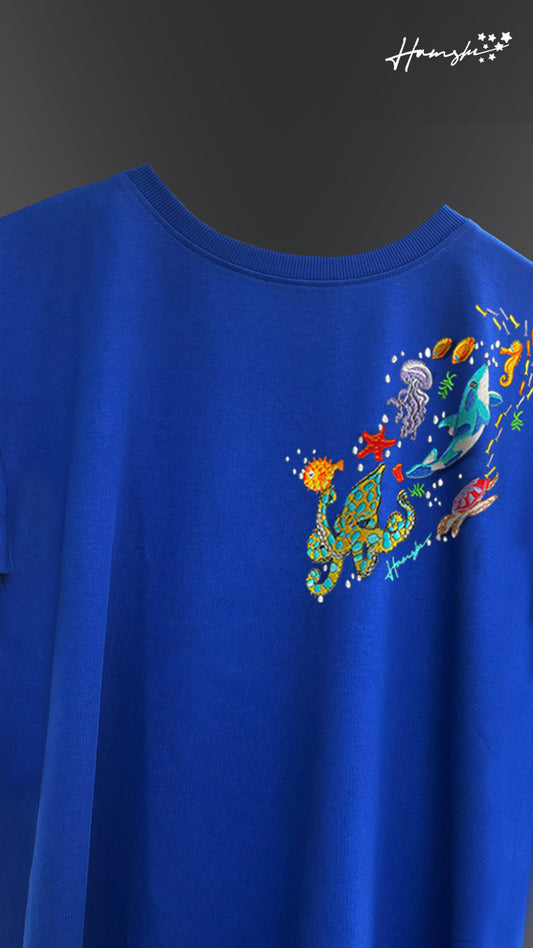 Marine Embroidery T-shirt - Blue