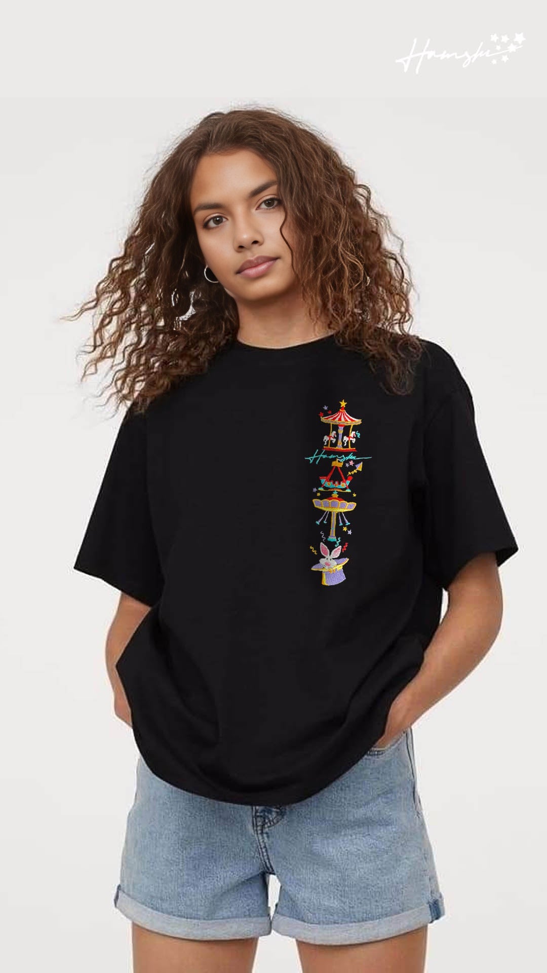 Circus Embroidery T-shirt - Black