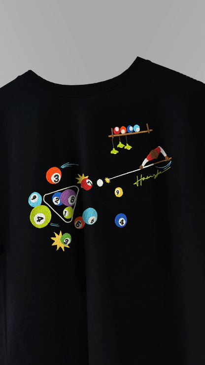 Billiards Embroidery T-shirt - Black