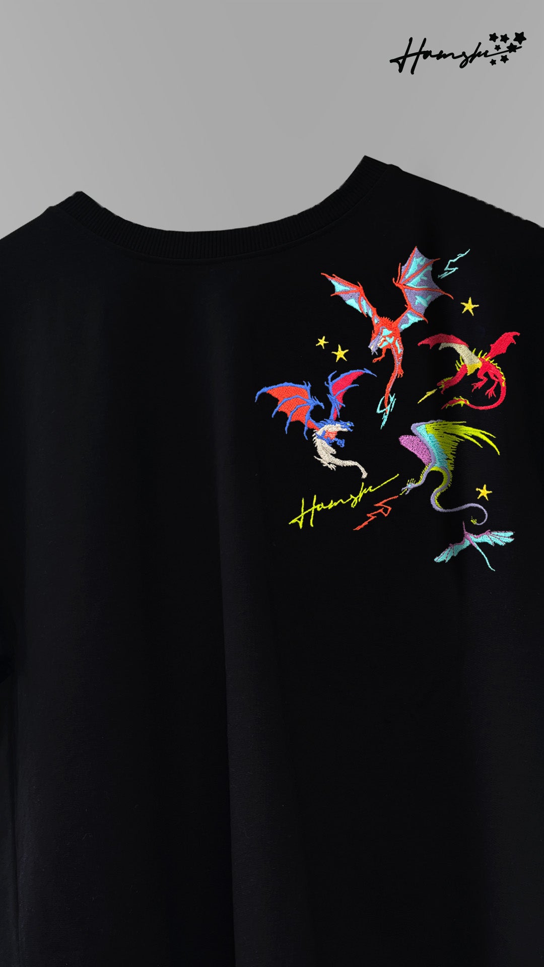 Dragons Fire Embroidery T-shirt - Black