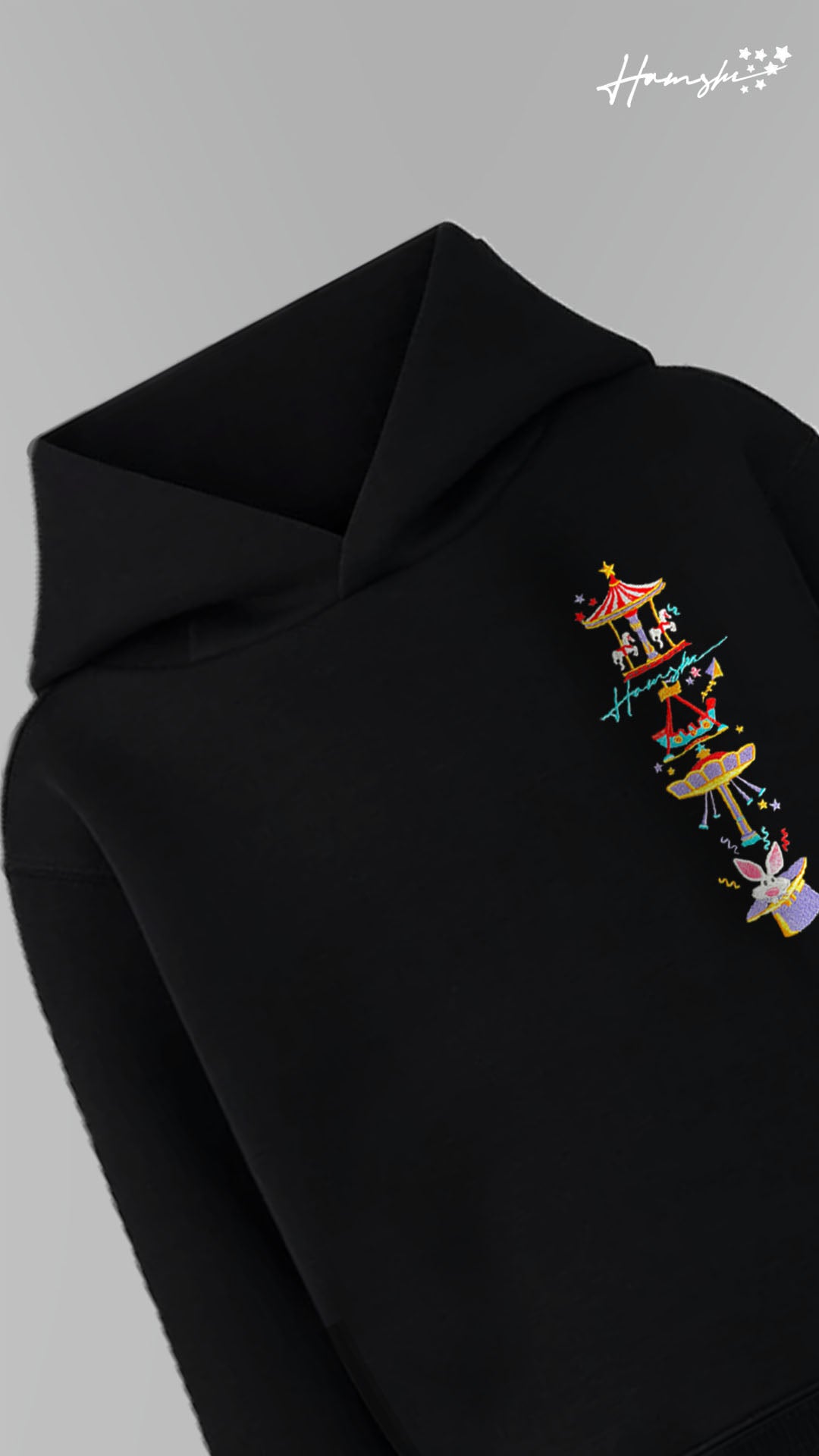 Circus Embroidery Hoodie - Black