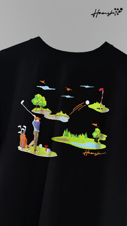 Golf Embroidery T-shirt - Black
