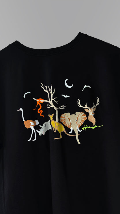 Forest Night Embroidery T-shirt - Black