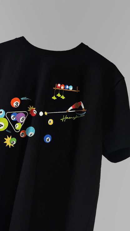 Billiards Embroidery T-shirt - Black