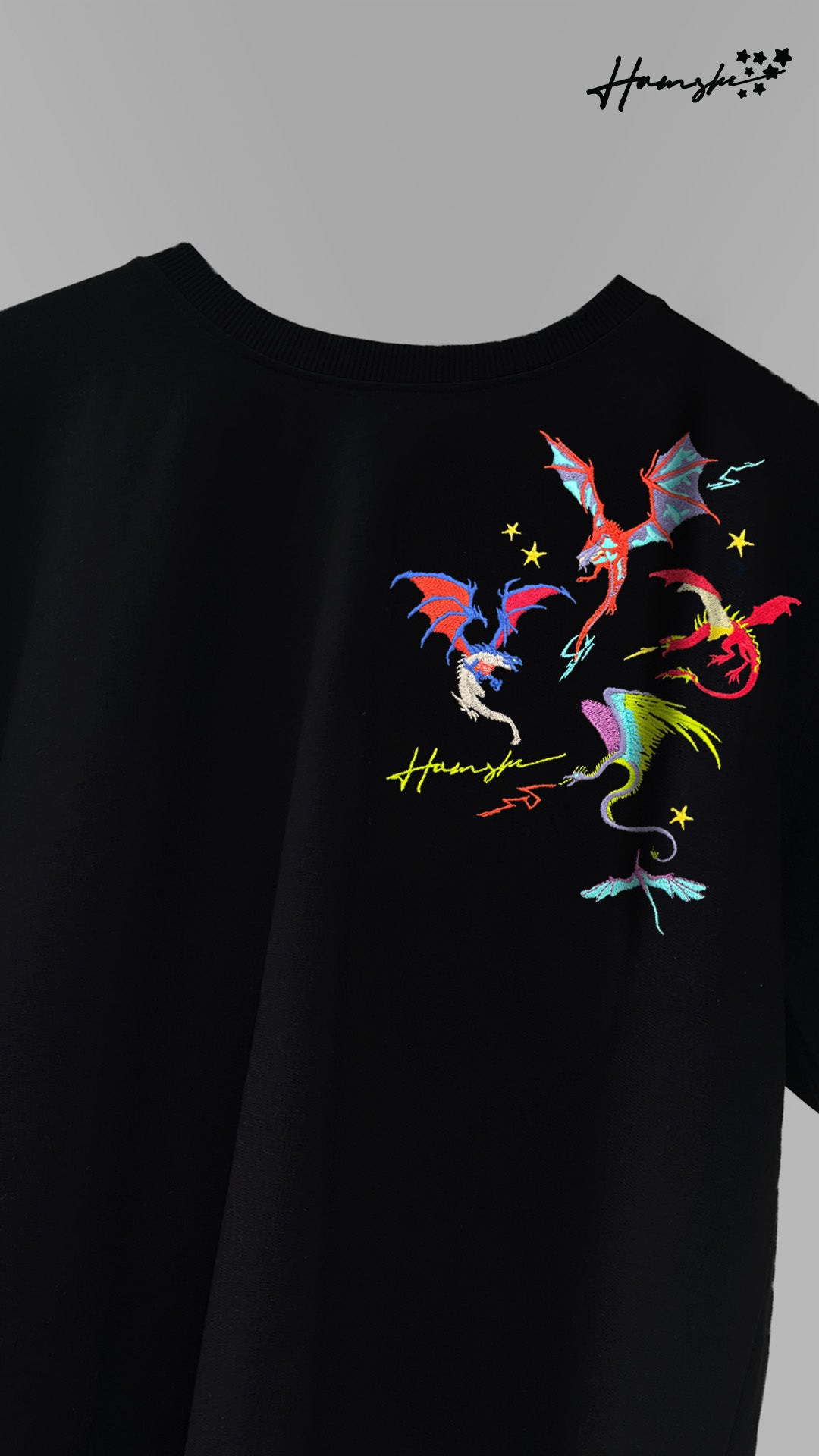 Dragons Fire Embroidery T-shirt - Black