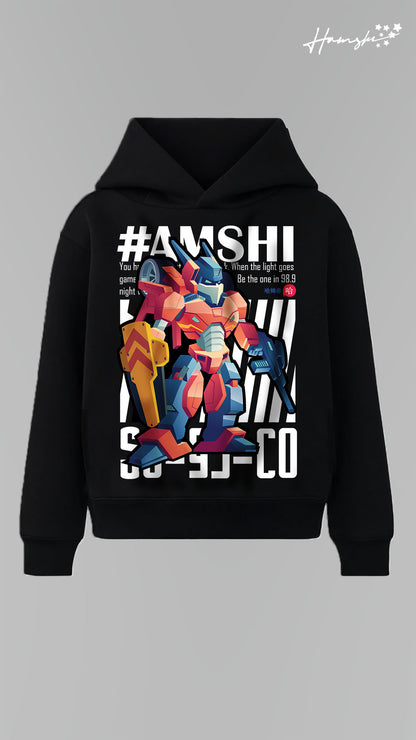 Robo Fighter Graphic Print Hoodie - Black