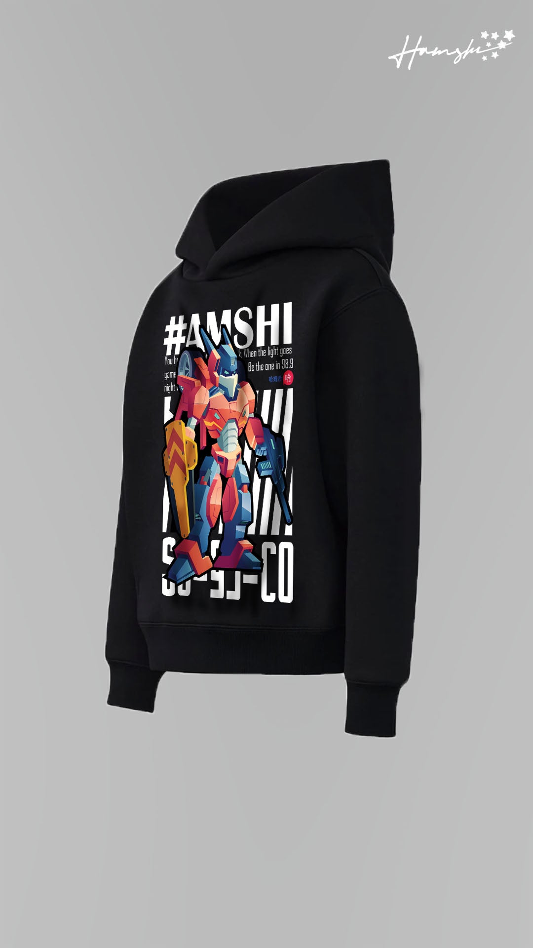 Robo Fighter Graphic Print Hoodie - Black