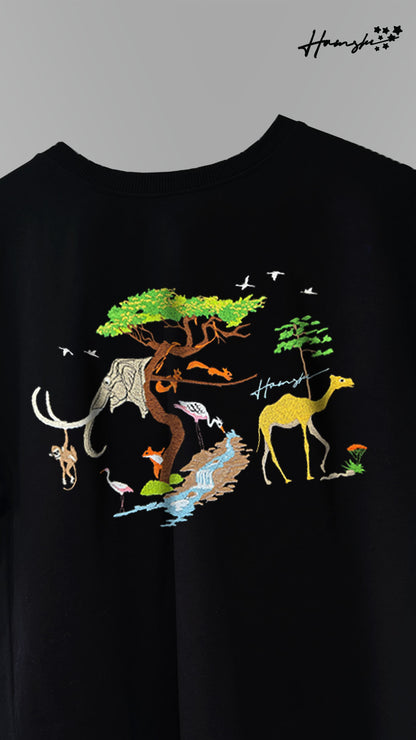 Animals Embroidery T-shirt - Black