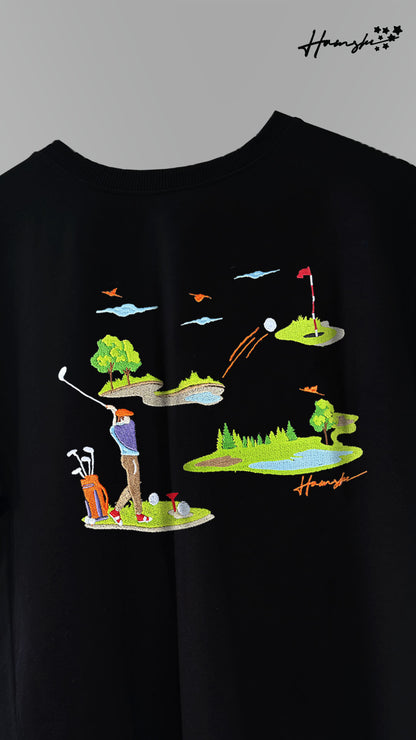 Golf Embroidery T-shirt - Black
